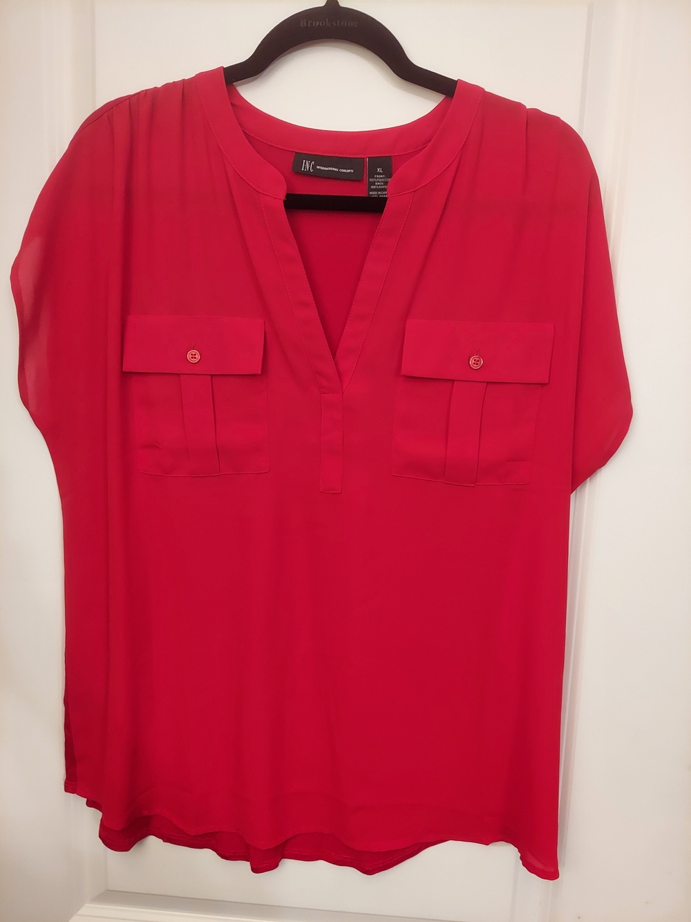INC International Concepts Bright Red V-Neck  Blouse XL